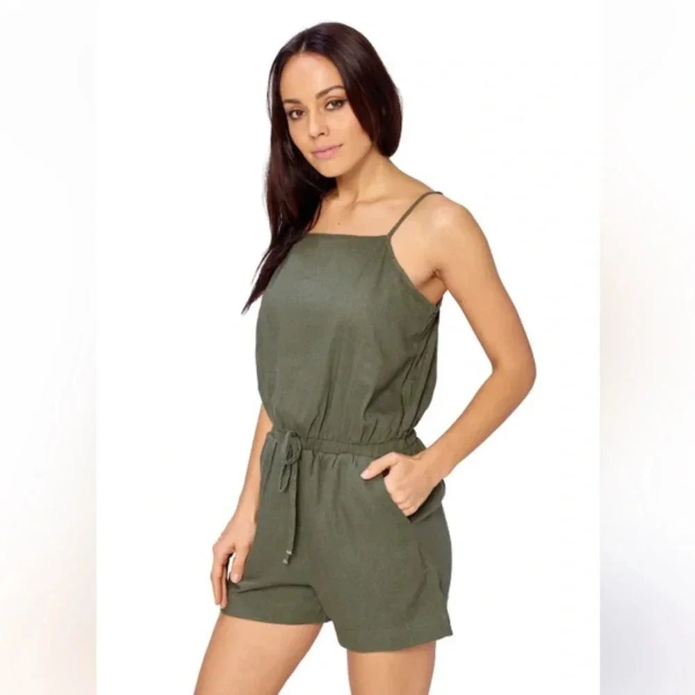 CiSono Olive Green Spaghetti Strap Shorts Romper w/Side Pockets. Size Small. NWT